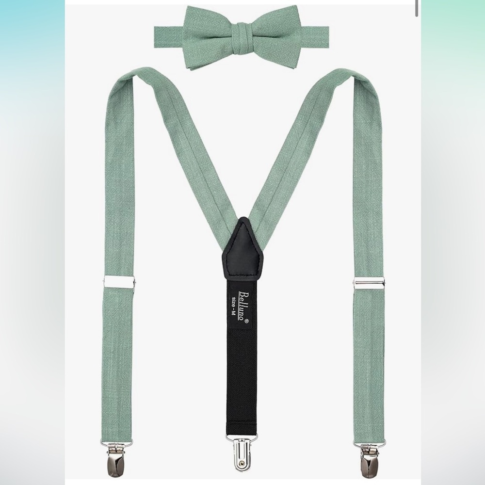 Linen boys bow tie and suspenders set